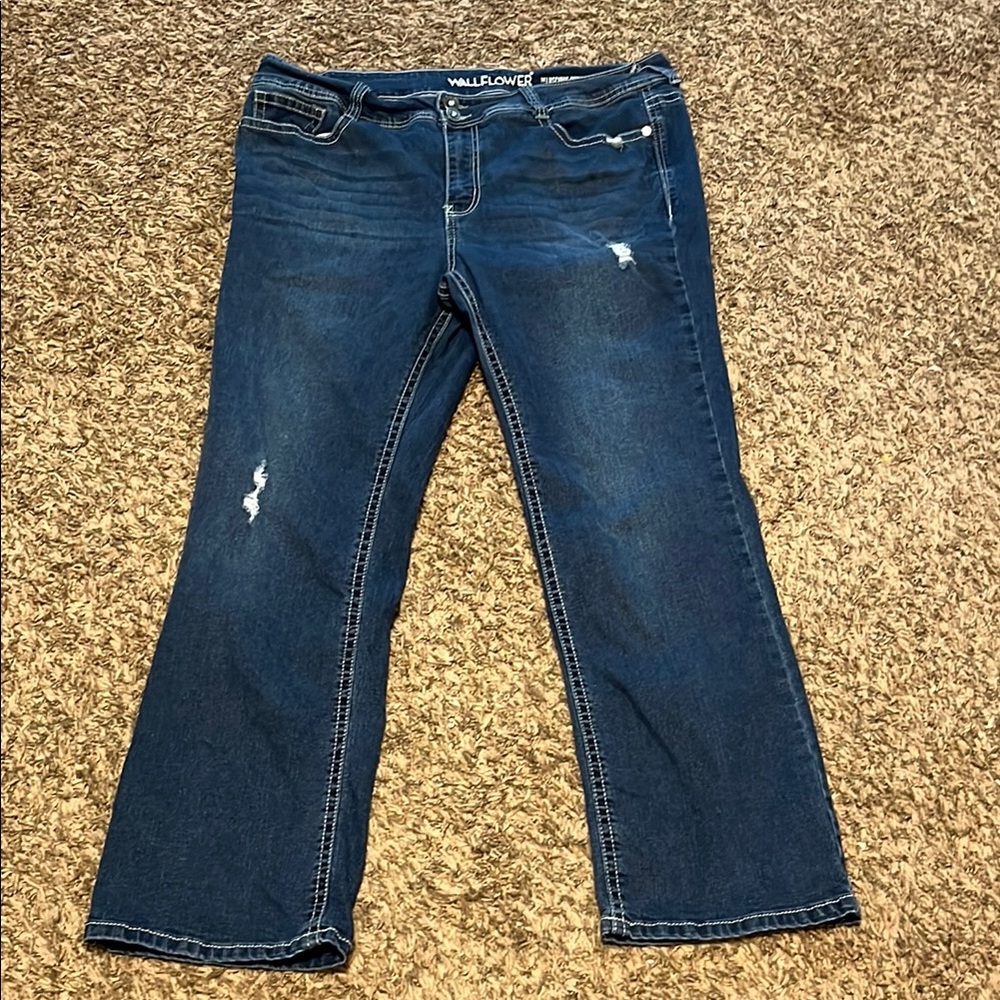 Wallflower Blue Boot Cut Jeans with Distressed Details